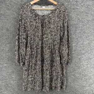 Old Navy Dress Women M Medium Black Animal Print Shift Short Long Sleeve Rayon